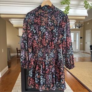 AE Studio Black Ditsy Floral Drop Waist Long Sleeve Mini Dress Size S Fairy
